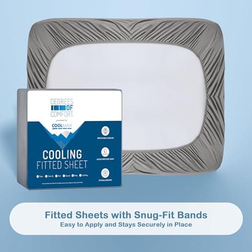 Degrees of Comfort Coolmax® Cooling Fitted Sheet Only, Soft King Size Bed Sheets for Hot Sleepers, Up to 15" Deep Pocket, All Around Elastic, Wrinkle Free, Fade Stain Resistant, Grey 1 Piece 6