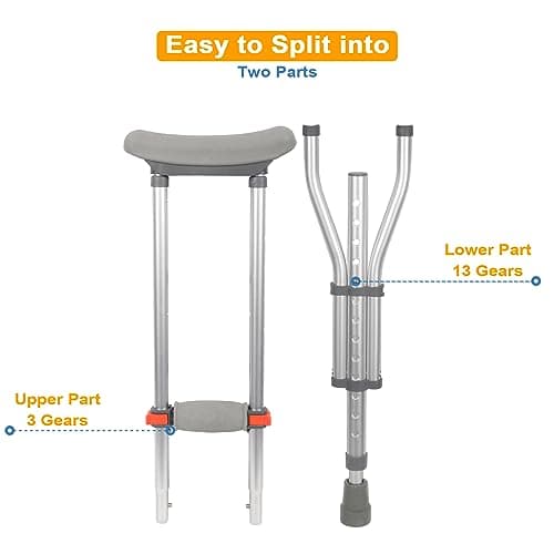 FlyingJoy Lightweight Underarm Crutches with Height Adjustment up to 300 LBS, Aluminum Walking Aid for Teens to Adults Range 4’6”– 6’6”, Durable Crutches with Underarm Pad and Hand Grip, 1 Pair 5