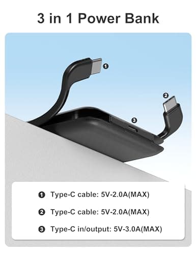 miisso 10000mAh Compatible with iPhone 15/16/17 and Android, Slim Portable Charger with Built in Cable, Power Bank Travel Charger External Battery Pack for Phone, 3 Output USB Type C Cord, Black 7