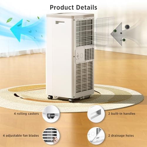 ZAFRO 8,000 BTU Portable Air Conditioners Cools up to 350 Sq.ft, Portable AC Built-in Cool, Dehumidifier, Fan Modes, Room Air Conditioner with Remote Control/Installation Kits, White 4