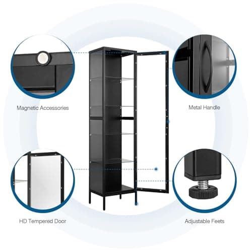PEUKC Display Storage Cabinet with Glass Doors, 71 Inches Metal Curio Cabinets with 4 Adjustable Shelves, HD&Tempered Glass Cabinet Display Case for Home, Office, Pantry, Assemble Required (Black) 7