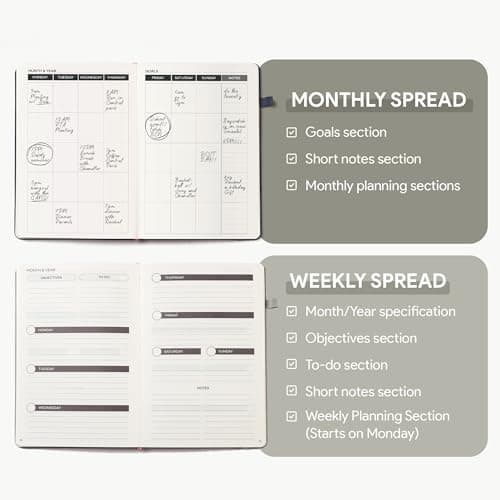 Undated A5 Weekly Planner 2024 - Grey, Monthly, Blank, ADHD Planner With Stickers 3