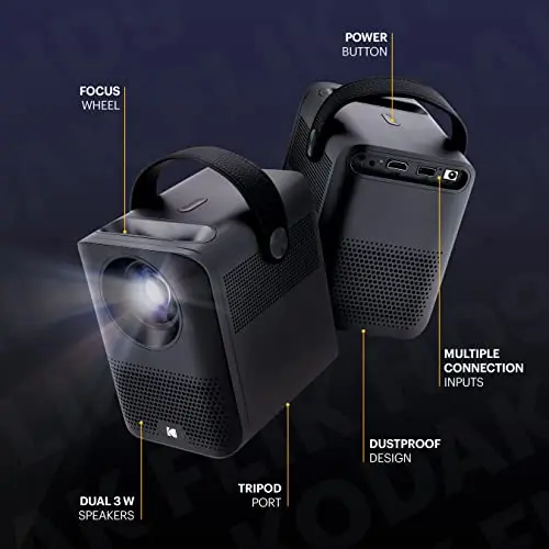 KODAK FLIK HD9 Smart Projector | Mini Black Portable Indoor & Outdoor Movie with Android TV Streaming Apps, Wi-Fi and Bluetooth, Built-In Speakers & Voice Remote | FHD 1080p for Screens Up to 120” 5
