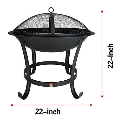 FireBeauty Fire Pit BBQ Grill Pit Bowl with Mesh Spark Screen Cover,Poker 5