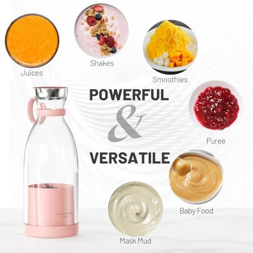 OTPEIR Portable Blender for Shakes and Smoothies with 11.83 Oz Travel Cup and Lid,Durable Stainless Steel Blades for Juice Blending Performance, Pink 5