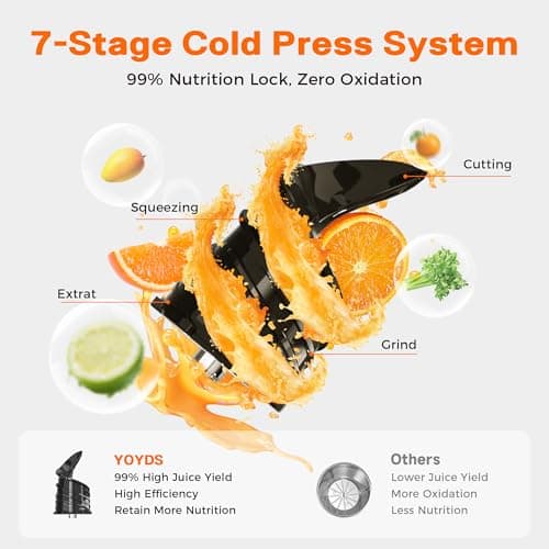 Cold Press Juicer, 5.5inch Wide Feed Chute Juicer Machine, Slow Masticating Juicer for Whole Vegetables & Fruits, Black 7