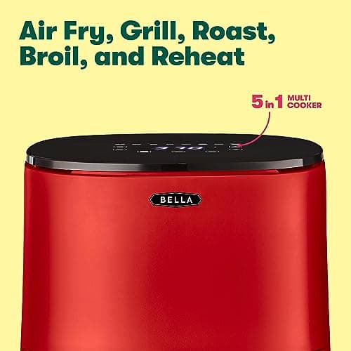 BELLA 3 Qt Touchscreen Air Fryer Oven and 5-in-1 Multicooker with Removable Nonstick Dishwasher Safe Crisping Tray and Basket, 1400 Watt Heating System, Matte Red 6