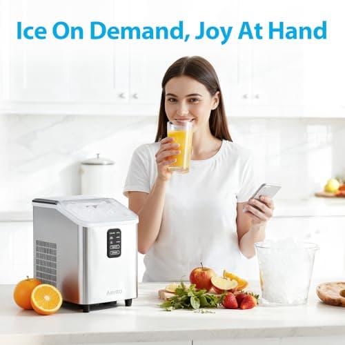 Aeitto Ice Maker Countertop 26lbs/24H, Ice Machine 8 Ice Cubes Ready in 6 Mins, 2 Sizes of Bullet Ice Portable Ice Makers with Basket & Scoop, Auto Self-Cleaning for Home/Kitchen/Office Stainless 6