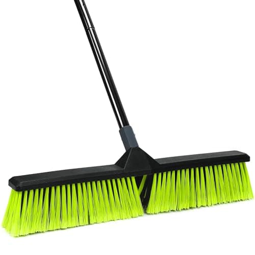 24-Inch Push Broom Outdoor with Stiff Bristle, Heavy Duty Broom Brush with 63” Long Handle for Deck Patio Driveway Garage Warehouse Shop Floor Sweeping & Scrubbing
