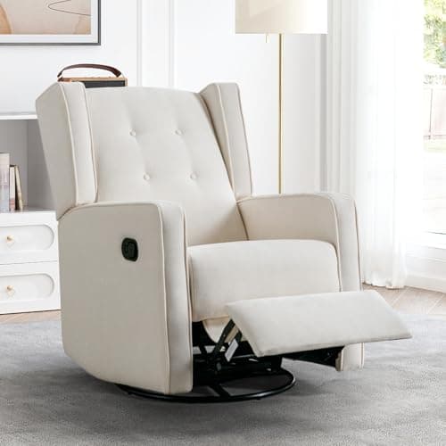 CANMOV Swivel Rocker Recliner Chair, Rocking Chair Nursery Glider Recliner, Manual Glider Chair for Nursery, White 7