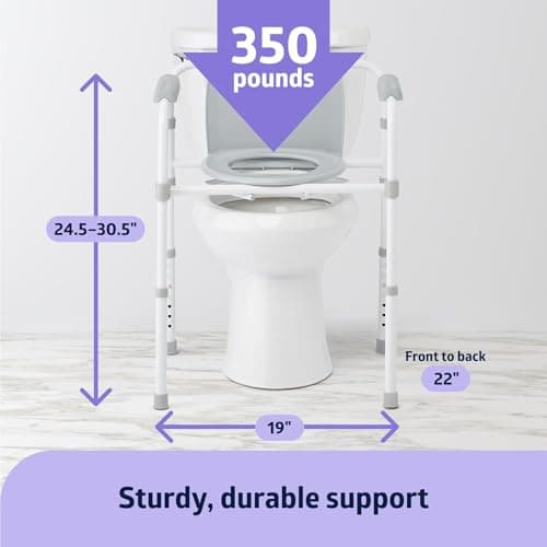 Dr. Dunley 3-in-1 Bedside Commode Chair – Steel Folding Frame, 7.5 QT Bucket, 350 lb Weight Capacity, Clip-On Toilet Seat, Bathroom Safety Aid for Seniors, Tool-Free Assembly – Gray 5