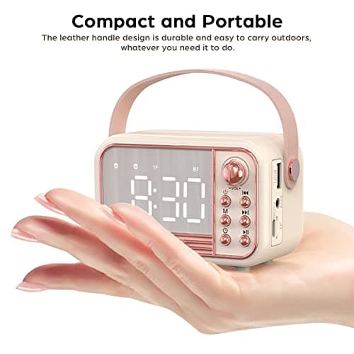 Anliato Retro Bluetooth Speaker, Vintage Portable Wireless Bluetooth Speakers with Alarm Clock Loud Volume Support TF Card U Disk AUX Old Style for Kitchen Bedroom Home Outdoor (Beige White) 7