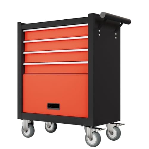 Black&Red 4-Drawer Metal Tool Chest with Lockable Drawers - Rolling Tool Box Organizer for Garage, Workshop & Home Repair