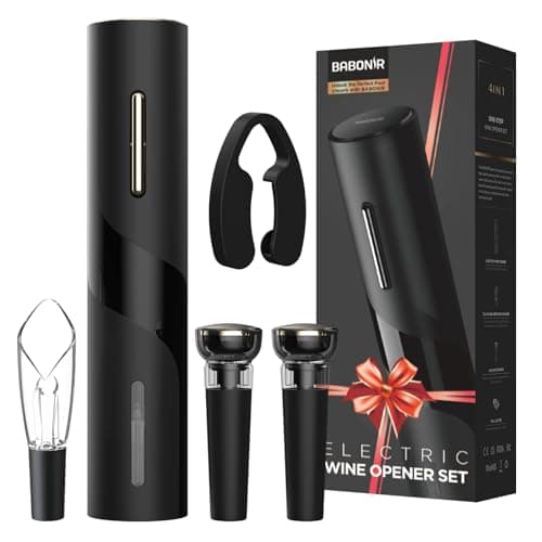 BABONIR Electric Wine Opener Set - Automatic Electronic Bottle Openers with Greeting Card, Vacuum Stoppers, Wine Aerator, and Foil Cutter, Ideal Present for Wine Lovers, Party, and Home Entertaining