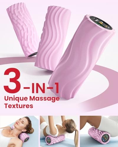 FITINDEX Vibrating Foam Roller for Back Pain, 5-Speed Foam Roller Muscle Massage, Exercise, Yoga, Muscles Deep Tissue, Pilates, Physical Therapy, Recovery, Neck, Leg, Rechargeable, Pink 4