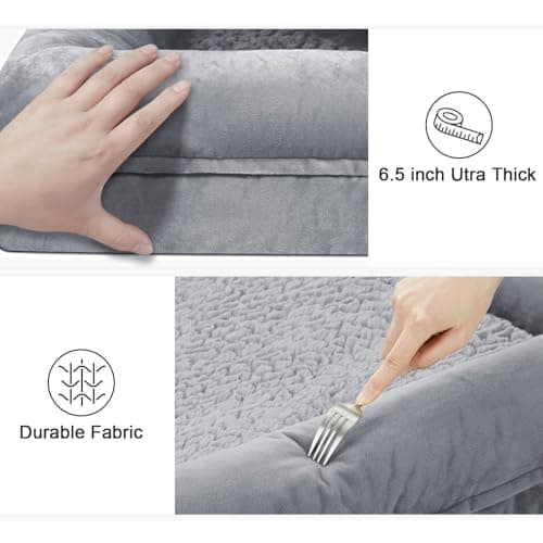 Yiruka Large Orthopedic Dog Bed for Large Dogs, Waterproof Dog Bed with Removable Washable Cover, 4-Sides Removable Bolster Soft Pet Couch Sofa with Non-Slip Bottom for Big Dogs, Grey 7