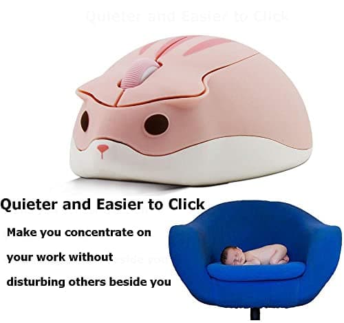 2.4GHz Wireless Mouse Cute Hamster Shape Less Noice Portable Mobile Optical 1200DPI USB Mice Cordless Mouse for PC Laptop Computer Notebook MacBook Gaming Kids Girl Men Women Adults Gift (Pink) 5