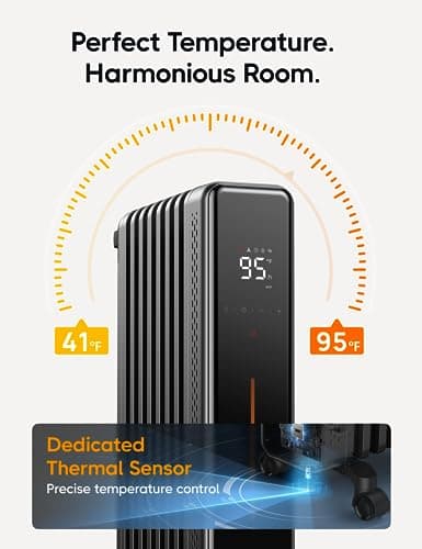 DREO Oil Filled Radiator Heater for Indoor Use, 8 Safety Protection, 1500W Electric Heaters for Large Room, 8 Fins, with Remote, 4 Modes, Digital Thermostat, 24H Timer, Quiet 5