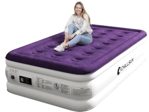 CHILLSUN Twin Air Mattress with Built in Pump, 18" Leak-Proof Blow up Mattress, Inflatable Mattress for Guest Home Portable, Camping Travel Air Bed, 2 Mins Quick Self-Inflation Colchon Inflable