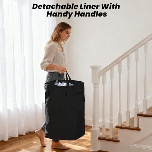 YKDIRECT 150L Large Laundry Hampers, Oxford Fabric Laundry Hampers Clothes Hampers, Metal Frame and Removable Bag Design with Wheels, Suitable for Bedroom, Bathroom, Dorm Room, Laundry Room (Black) 5