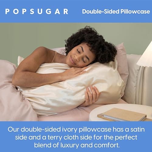 POPSUGAR Satin and Terry Cloth Double-Sided Pillowcase for Anti-frizz and Cooling, Standard Size Set of 2, for Hair and Skin, Queen and King, 20in x 26in 6
