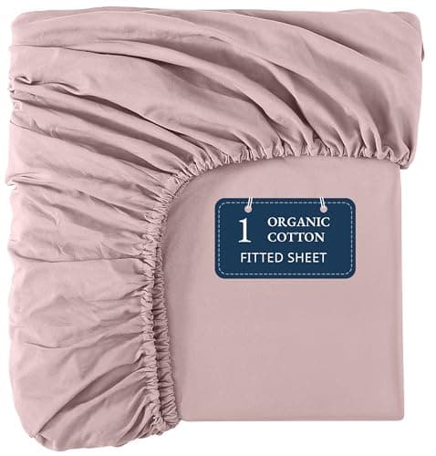 Lane Linen 100% Organic Cotton Twin Size Fitted Sheet Only (39"x75") - Super Soft 100% Cotton Twin Fitted Sheet - Lightweight & Durable Cotton Bed Sheet - Sepia Rose