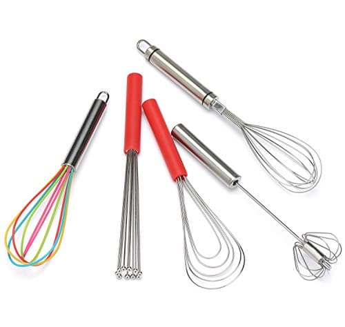 Flat Whisk Silicone Handle Non Slip 10" - 5 Wires Whisk with 10 Heads for Kitchen Cooking Color Red by Jell-Cell 6