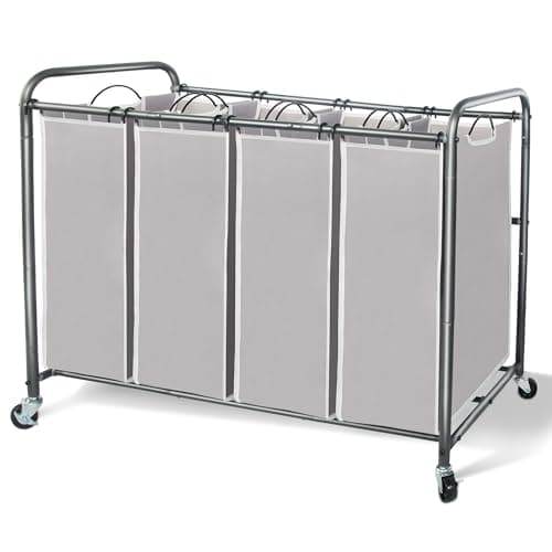 STORAGEIDEAS Laundry Sorter Hamper with Wheels, Heavy-Duty Laundry Sorter Rolling Cart, Lockable Wheels and Removable Bags, 4 Sections, Grey