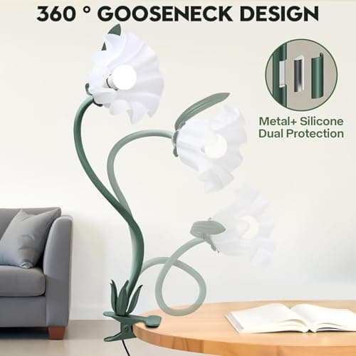 ONXE Clip On Light and Flower Desk Lamp, Flexible Gooseneck Reading Book Light with 3 Color Modes Cute Table Lamp Decor, Clip on Bedside Lamp for Bed Headboard,Table, Nursery,Dorm (Green-02) 8