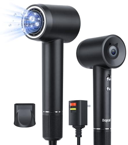 Hair Dryer - Bopcal Ionic Blow Dryer with Concentrator for All Hair Types,160000 RPM High-Speed Fast Drying Lightweight and Quiet, 200 Million Negative Ions Dryer with Thermo-Control (1500w)