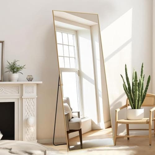 Aidoly Mirror Full Length, Upgraded Body Wall Mirrors with Shatter-Proof Glass, Floor Standing, Hanging or Leaning, Tall Mirror with Stand Aluminum Alloy Frame for Bedroom Cloakroom 6