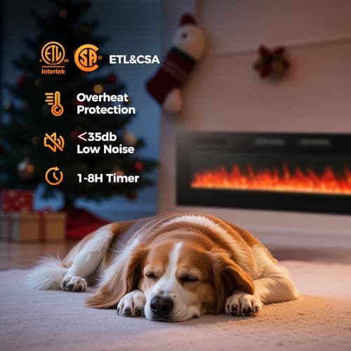 GREEN PARTY 72" Electric Fireplace Recessed/Wall Mounted Ultrathin 3.2" Fireplace Heater, Low Noise Linear Fireplace with Remote Control/Touch Screen, 8hrs Timer, Adjustable Flame & Bed Colors & Speed 8