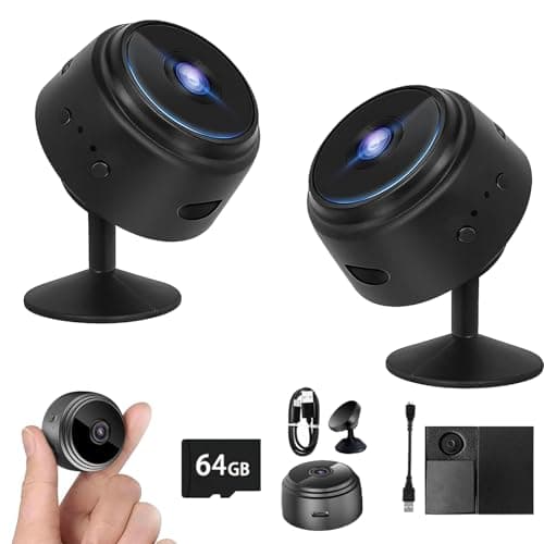 TKNIBEEN Camera, Security Camera, 1080p HD Magnetic Mini Wireless WiFi Cameras, with Wide-Angle Lens ＆ Smart Alarm for Home, Door, Garage (2pcs with 64GB)