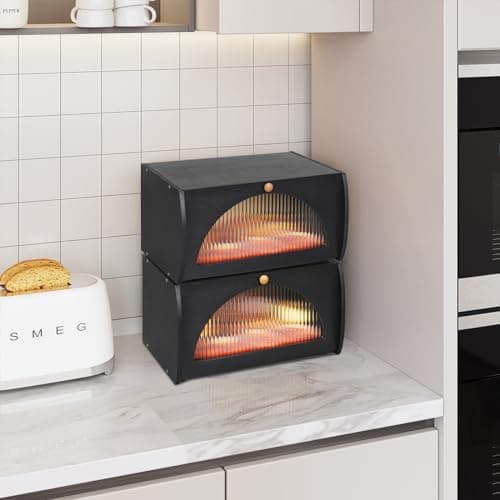 HOMEKOKO Retro Large Wood Bread Box for Kitchen Counter, Vintage Design Single Layer Bamboo Large Capacity Food Storage Bin (Black) 5