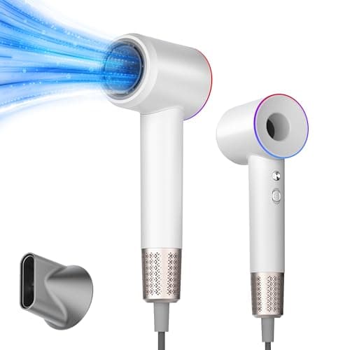 MLCLL Professional Ionic Hair Dryer, 1800W High Speed Blow Dryer for Home Salon, Real 200 Million Negative Ions, 120,000 RPM Brushless Motor for All Hair Types-1 (White)