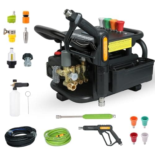 2025 Upgraded 100bar 2.3GPM Commercial Electric Pressure Washer–PM Inverter 3HP Motor,Horizontal Triplex Pump,Power Washer with 65dB Quiet,with 7 Nozzles (0°/15°/25°/40°/Soap/Turbo) for Cars/Driveway