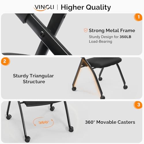 Karl home Ergonomic Folding Office Chair with Thick Cushion, Comfortable Foldable Office Chair with Arms & Wheels for Office Meetings, Conference, Training Room, 1 Pack 6