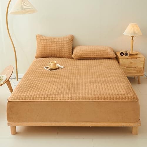 LweiPsqLin Quilted Flannel Fitted Sheets,Soft Flannel Fleece Mattress Top- Suitable for Fall and Winter,Fitted Deep Pocket Up to 15''. (Yellow, Full)