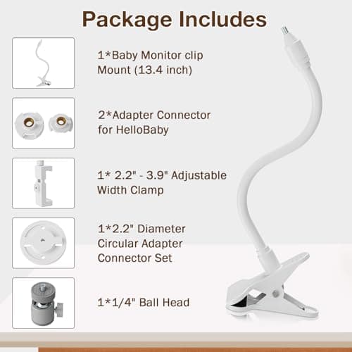 Baby Monitor Mount, Flexible Gooseneck Clip Clamp Stand Holder Compatible with HelloBaby, VTech, TP-Link, Kasa Smart, GoodBaby, Tapo, Eufy Security, Babysense, Vtimes, Kidsneed 6