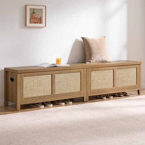 SICOTAS Rattan Storage Chest - 39.4" Storage Bench for Bedroom, Boho Storage Truck with 2 Safety Hinges and Flip Top for Living Room Entryway, Supports 220 lb, Oak 7