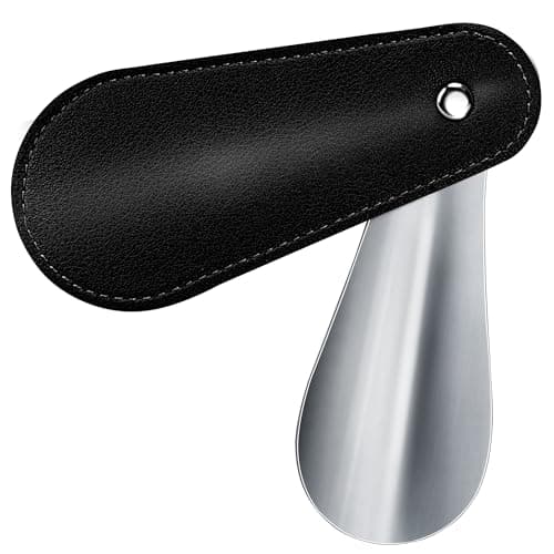 Senbers Metal Shoe Horn 4.5 Inch, Short Mini Travel Leather Shoe Spoon for Women Man(Black)