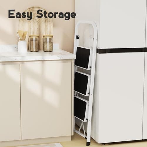 HBTower 3 Step Ladder Step Ladder Folding Step Stool, 3 Step Stool for Adults with Anti-Slip Pedal,330 lbs Capacity Step Stool White. 5