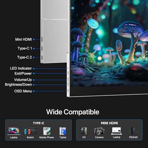 XBONFIRE 16" OLED Portable Monitor, 3K 2880x1800 120Hz 0.1ms 120% DCI-P3 500000:1 Contrast USB-C HDMI OLED Monitor with VESA Kickstand Speaker Ultra-Slim External Display for Laptop PC Phone Gaming 8