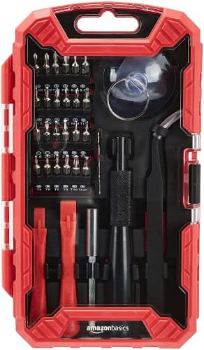 Amazon Basics Precision Screwdriver Set, 32-Piece Electronics Repair Tool Kit for Laptops, Smartphones, Eyeglasses, Watches, Magnetic Tip, Red 5