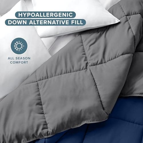 Bare Home Comforter - Twin/Twin Extra Long - Reversible Colors - Goose Down Alternative - Ultra-Soft - Premium 1800 Series - All Season Warmth - Bedding Comforter (Twin/Twin XL, Dark Blue/Grey) 8