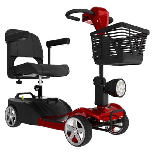 Hubbfq Mobility Scooters for Seniors - Upgraded Powered Mobility Scooters for Adults,Foldable Lightweight Electric Wheelchair,14 Miles Range,5 Mph Range,Seat Swivel,Max Load 265LB,All Terrain(Red) 9