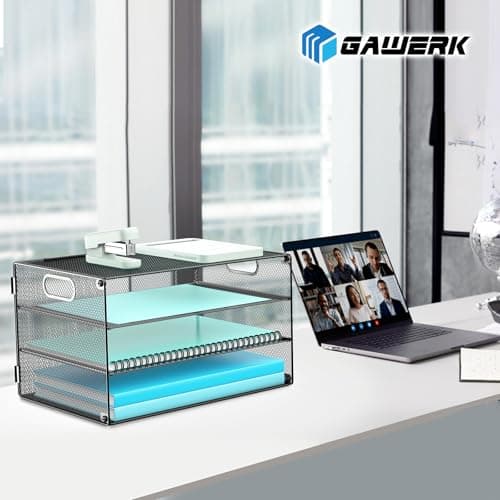 Gawerk 4 Tier Lettrer Tray Organizer with Handle, Mesh Desk Paper Letter Tray Organizer for Office & Home, Black 6