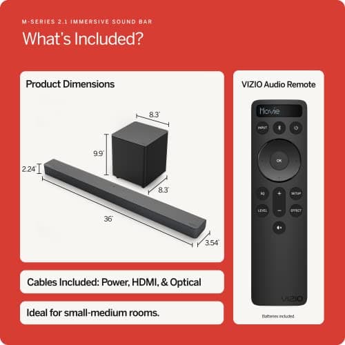 VIZIO M-Series 2.1 Immersive Sound Bar with 5 High-Performance Speakers, Dolby Atmos, DTS:X, Wireless Subwoofer and Alexa Compatibility, M215aw-K6, 2023 Model 18