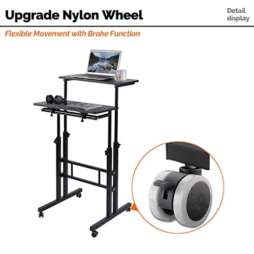AIZ Double Table Mobile Standing Desk, Adjustable Computer Desk with Rolling Wheels, Portable Laptop Table for Standing or Sitting, Home Office Computer Workstation for Adults or Children 8