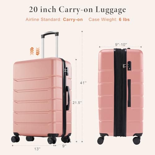 Sweetcrispy Carry on Luggage, Hard Shell ABS Suitcase with Double Spinner Wheels, Lightweight Expandable Rolling Suit Case with TSA Lock, 20 Inch Pale Pink 7